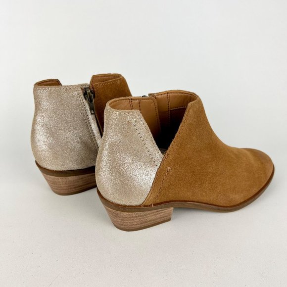 Frye Caden Womens Suede Notched Ankle Bootie Cognac Tan Metallic Heel size 6 - Picture 8 of 16